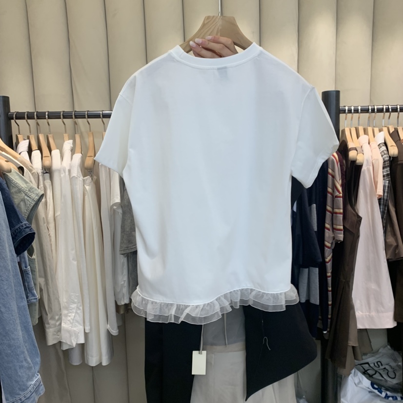 OUS/INCH-L韓國直郵㊣女裝新款熱賣休閑職業時尚25春夏T恤蕾絲OUS/INCHT恤