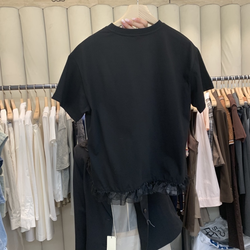 OUS/INCH-L韓國直郵㊣女裝新款熱賣休閑職業時尚25春夏T恤蕾絲OUS/INCHT恤