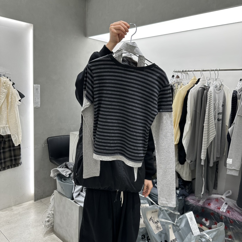 ANDE韓國㊣直郵東大門代購女裝新品時尚職業熱賣長袖T恤含脖帶ANDE長袖T恤
