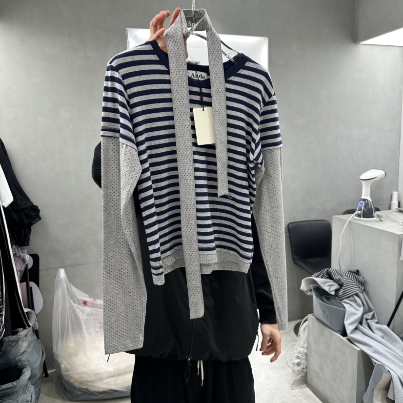 ANDE韓國㊣直郵東大門代購女裝新品時尚職業熱賣長袖T恤含脖帶ANDE長袖T恤圖色2
