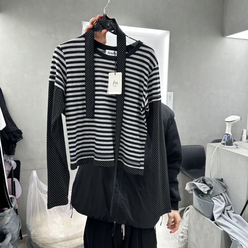 ANDE韓國㊣直郵東大門代購女裝新品時尚職業熱賣長袖T恤含脖帶ANDE長袖T恤圖色3