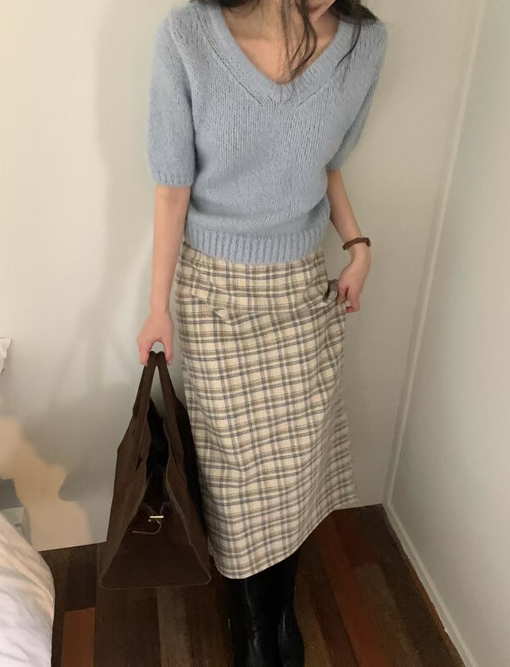 HIDEWAY韓國㊣直郵東大門代購女裝新款時尚半身裙中短裙羊毛HIDEWAY半身裙/中短裙