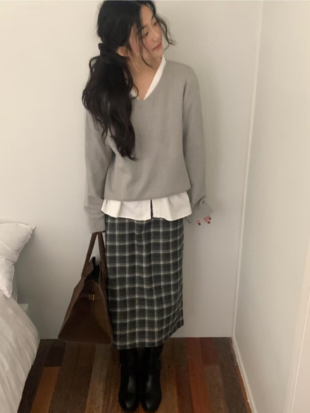 HIDEWAY韓國㊣直郵東大門代購女裝新款時尚半身裙中短裙羊毛HIDEWAY半身裙/中短裙