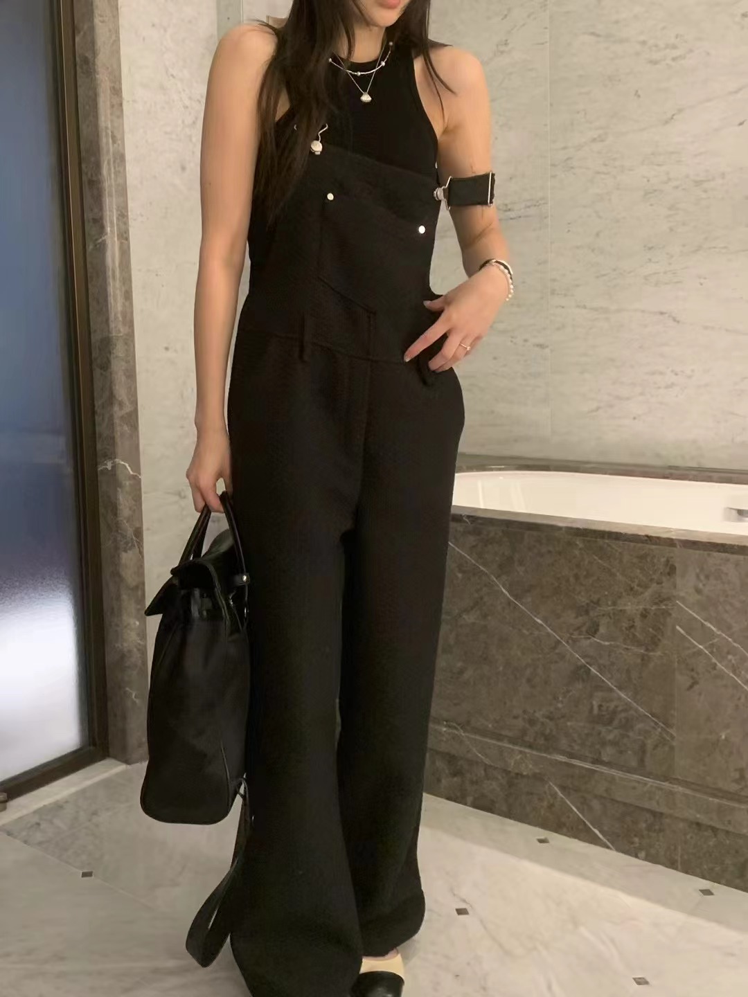 ONDA直郵韓國代購㊣女裝新品熱賣25春夏背帶褲工裝褲粗花呢ONDA背帶褲