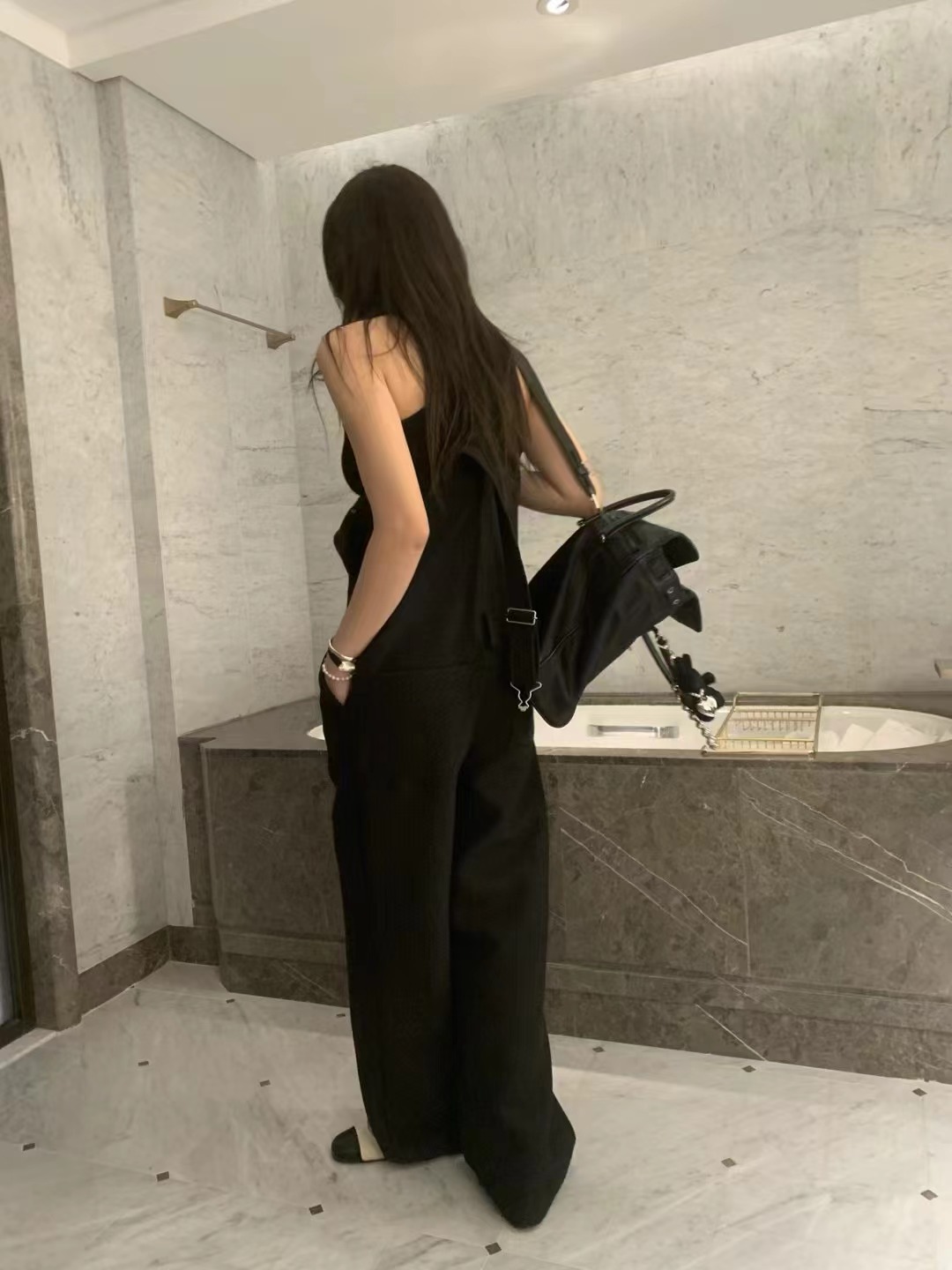 ONDA直郵韓國代購㊣女裝新品熱賣25春夏背帶褲工裝褲粗花呢ONDA背帶褲
