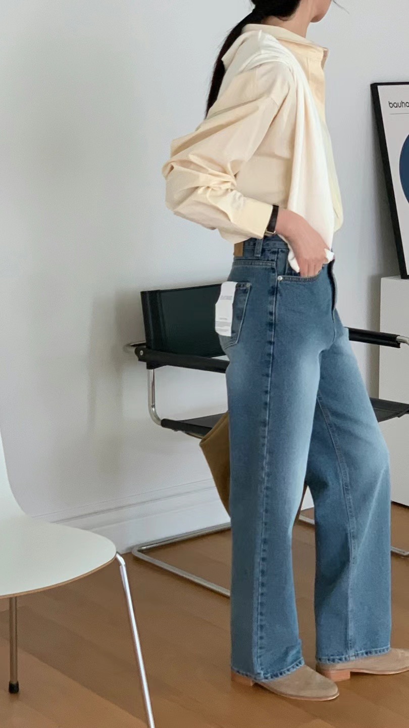FLAT WHITE東大門實拍女士新品人氣25春夏真品職業熱賣牛仔褲FLAT WHITE牛仔褲