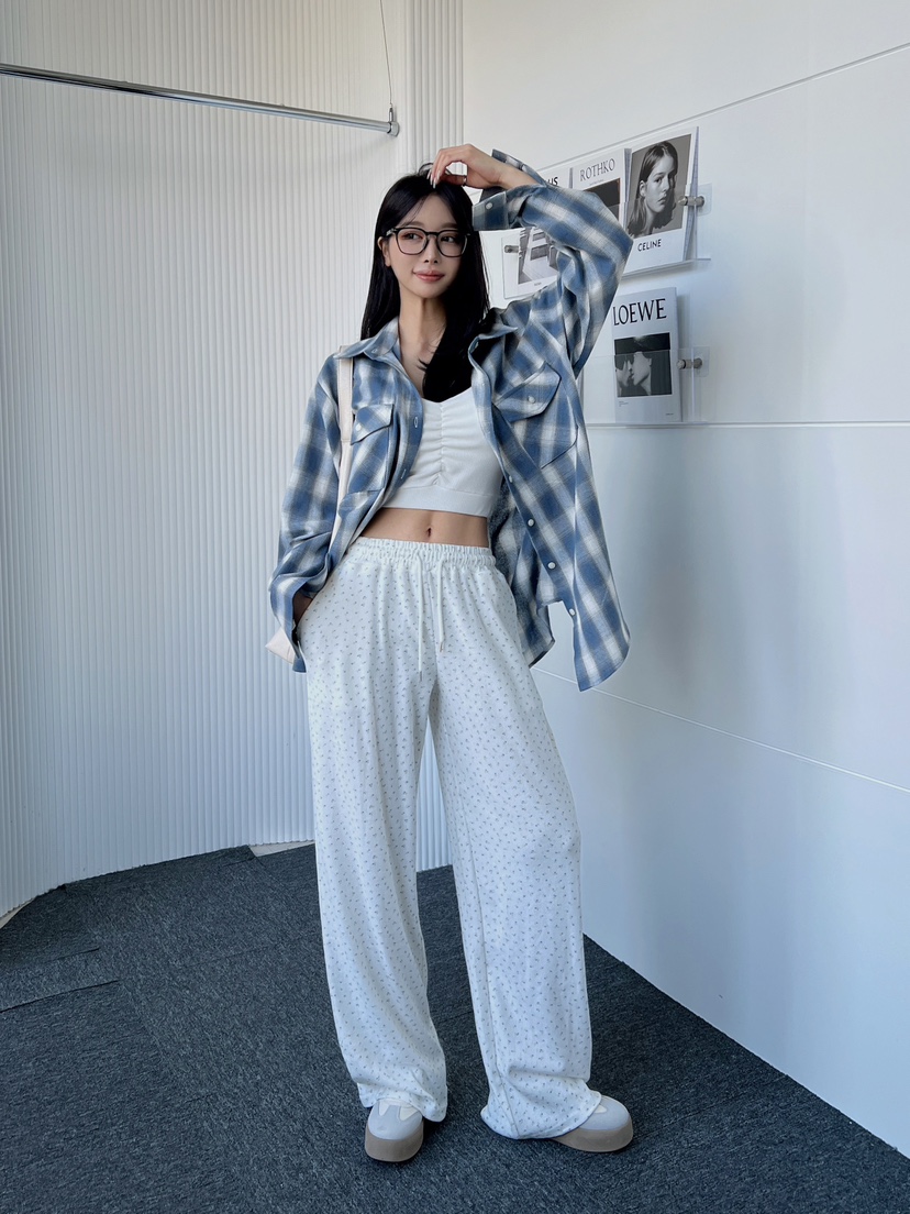 CLOTH韓國㊣直郵東大門代購女裝新款人氣襯衫蕾絲衫格紋寬松CLOTH襯衫/蕾絲衫