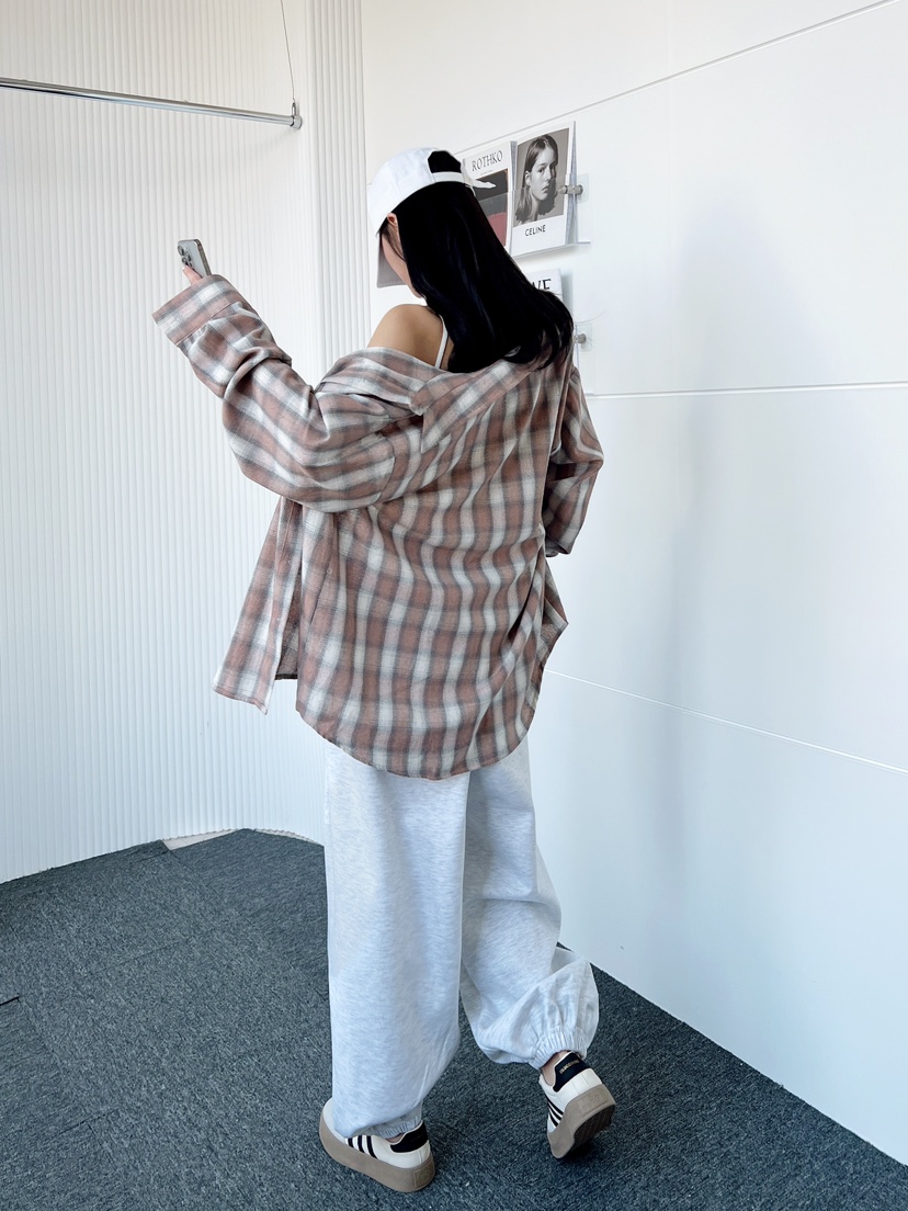 CLOTH韓國㊣直郵東大門代購女裝新款人氣襯衫蕾絲衫格紋寬松CLOTH襯衫/蕾絲衫