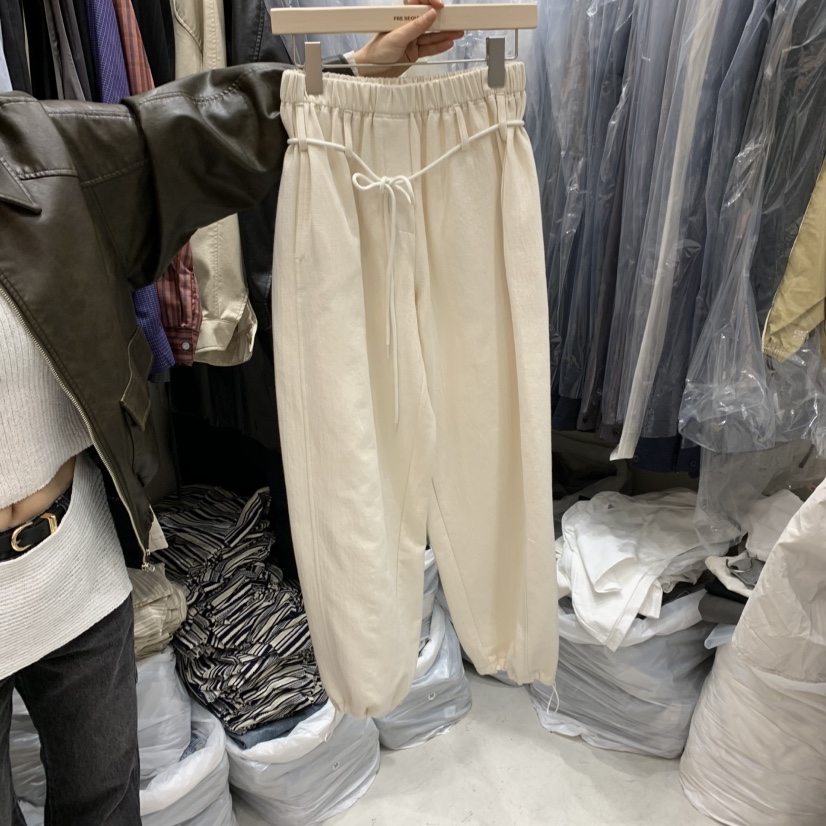 FRE直郵韓國代購㊣女裝新品熱賣時尚25春夏休閑褲含腰繩柔軟FRE休閑褲圖色2
