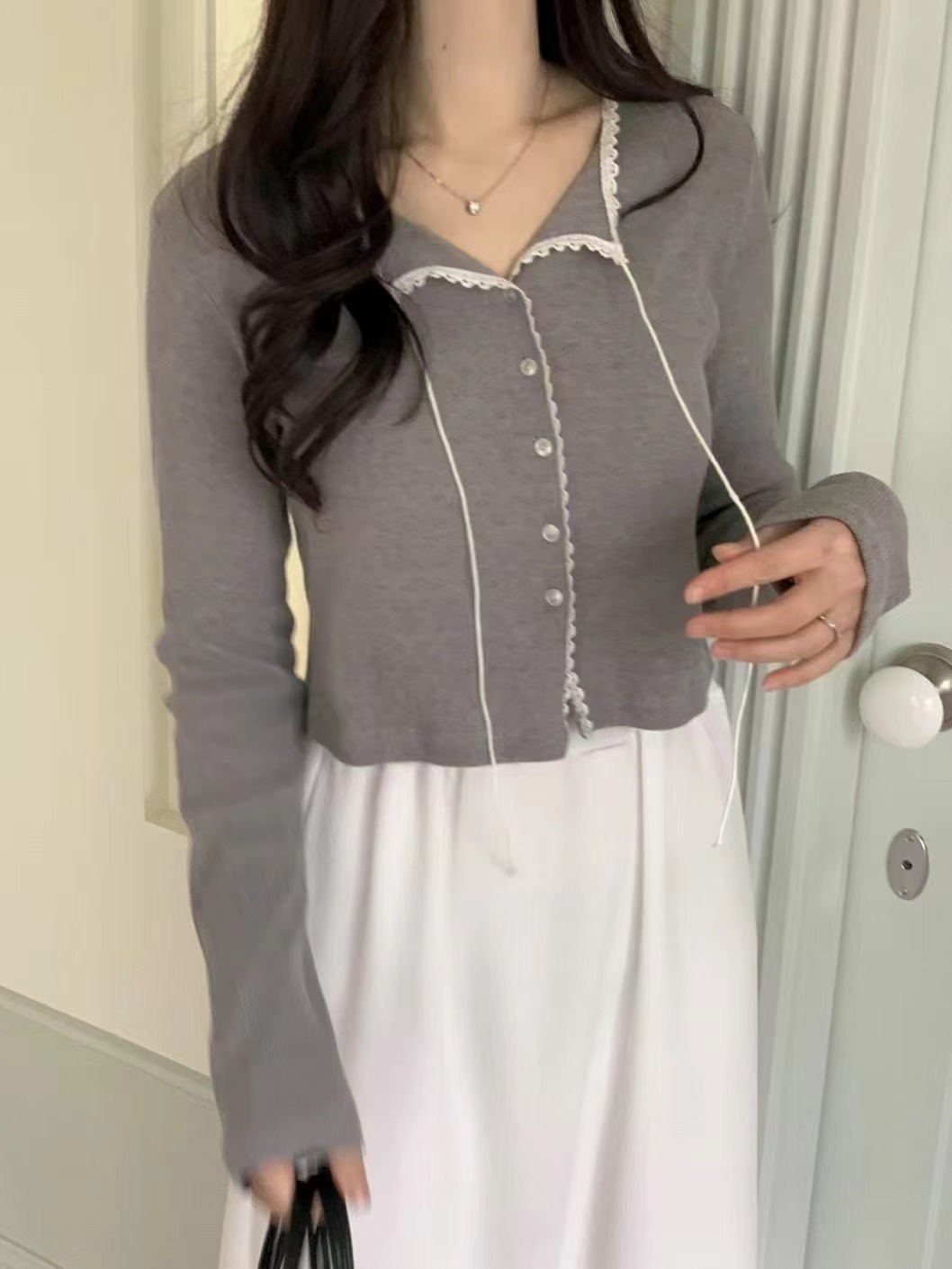 MINIT東大門實拍女士新款職業25春夏人氣推薦針織衫蕾絲開衫MINIT針織衫圖色2