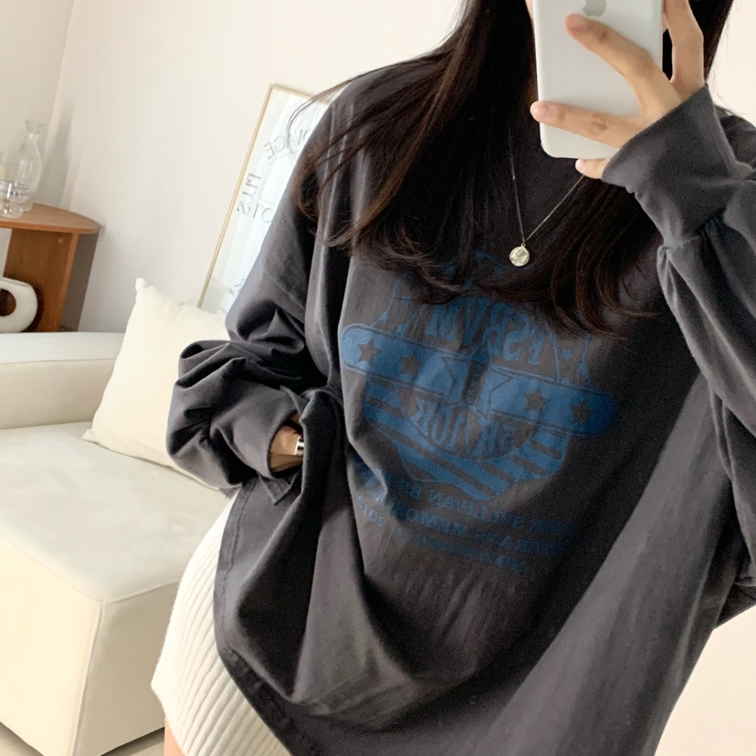 HELLO JINI韓國代購女士新品人氣25春夏熱賣休閑時尚長袖T恤HELLO JINI長袖T恤