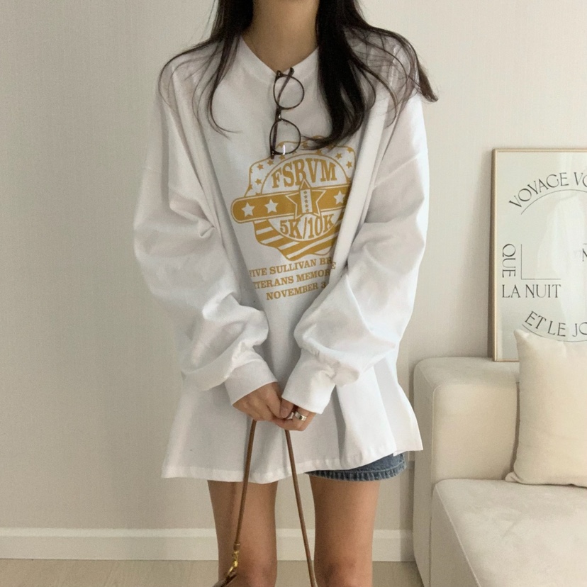 HELLO JINI韓國代購女士新品人氣25春夏熱賣休閑時尚長袖T恤HELLO JINI長袖T恤