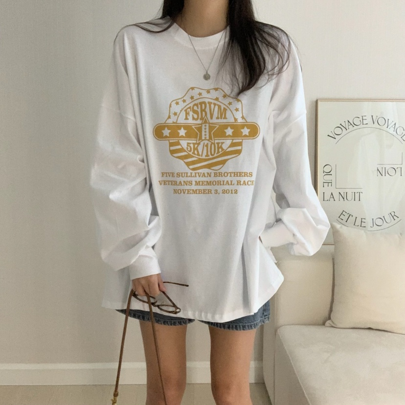 HELLO JINI韓國代購女士新品人氣25春夏熱賣休閑時尚長袖T恤HELLO JINI長袖T恤