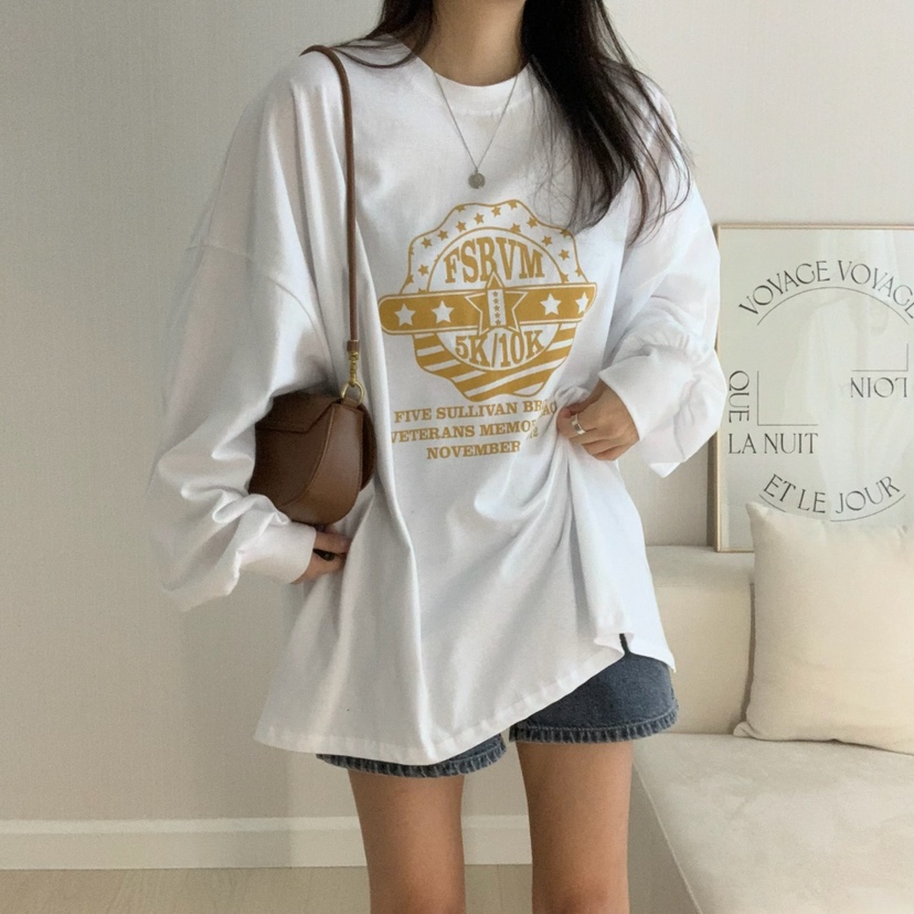 HELLO JINI韓國代購女士新品人氣25春夏熱賣休閑時尚長袖T恤HELLO JINI長袖T恤