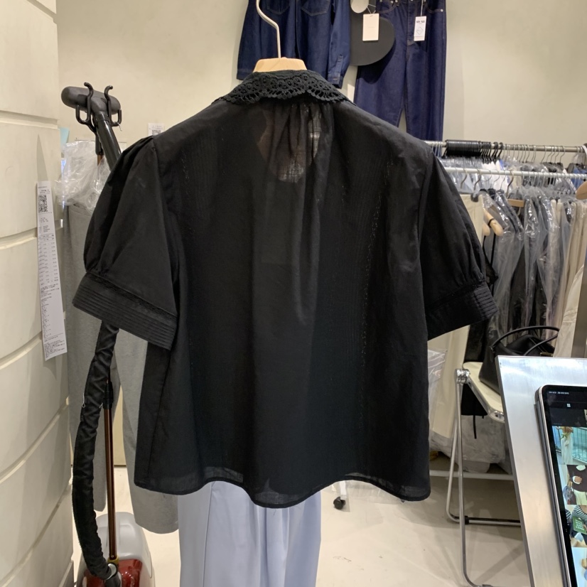 SALONDEMAG韓國直郵女士新款25春夏休閑襯衫蕾絲衫荷葉邊蕾絲SALONDEMAG襯衫/蕾絲衫