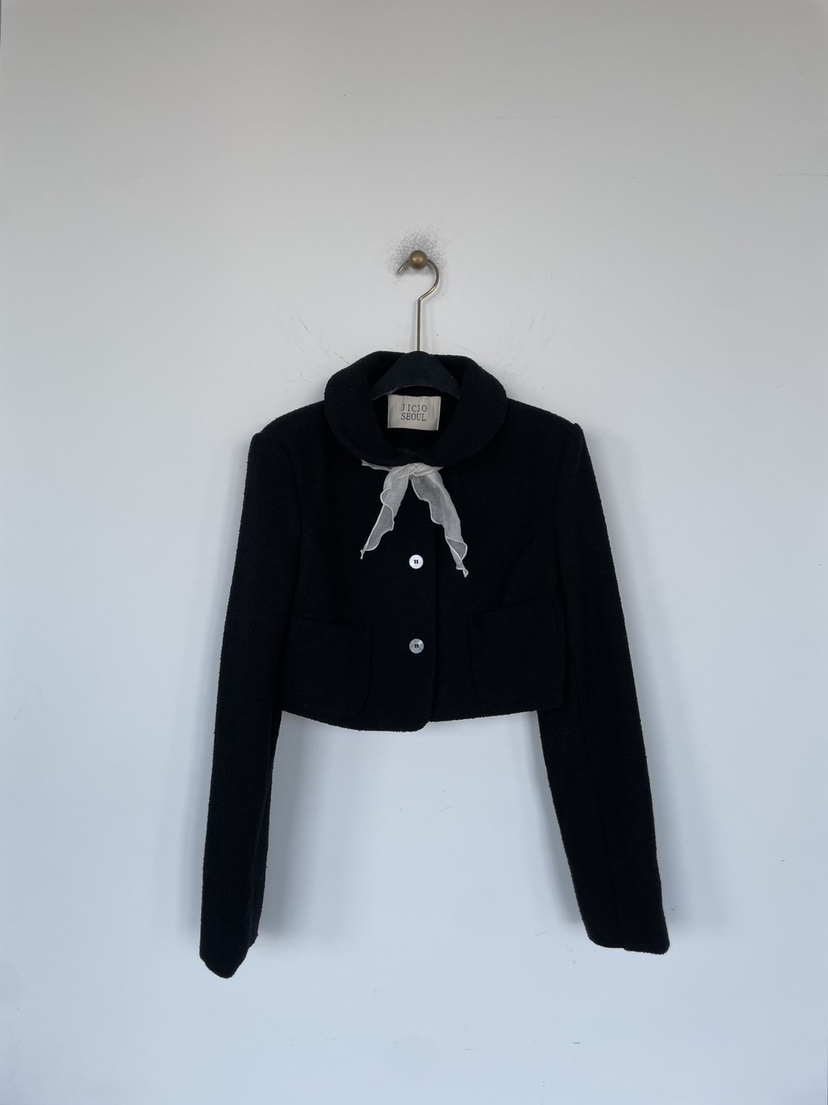 BETWEEN US韓國代購女裝新品時尚推薦夾克含圍巾粗花呢圓領JICJO:SEOUL夾克圖色2