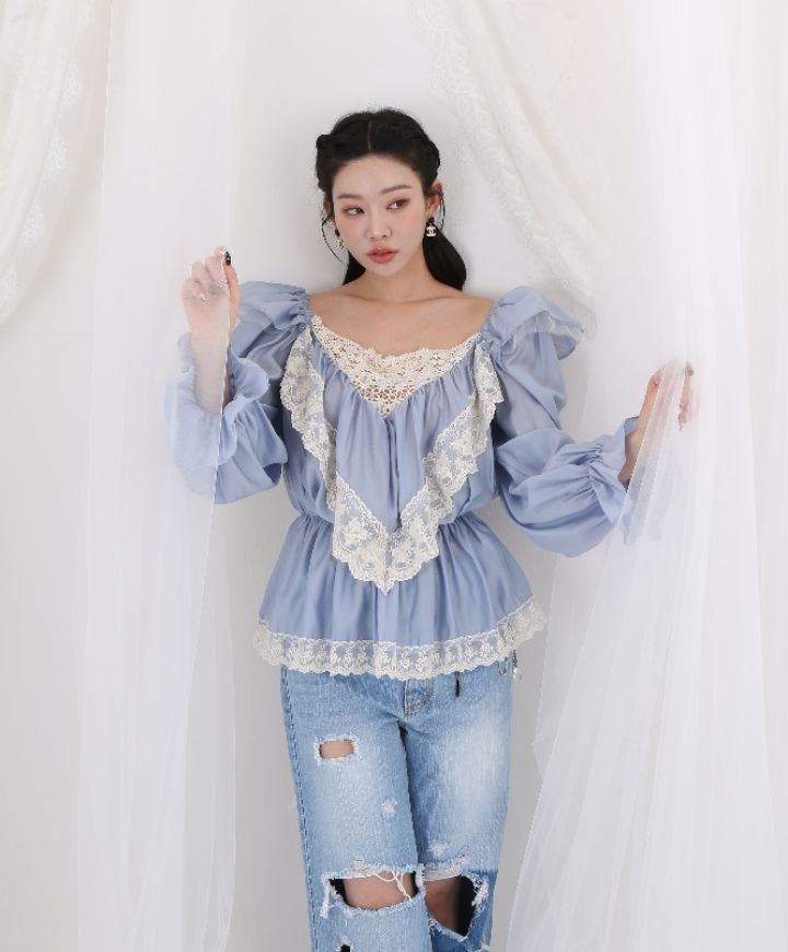 CHARLES THE SECOND韓國直郵㊣東大門實拍女裝新款人氣襯衫蕾絲衫CHARLES THE SECOND/CHEAP-CHIC襯衫/蕾絲衫
