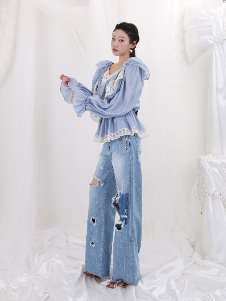 CHARLES THE SECOND韓國直郵㊣東大門實拍女裝新款人氣襯衫蕾絲衫CHARLES THE SECOND/CHEAP-CHIC襯衫/蕾絲衫