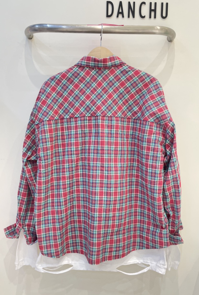 DANCHU韓國直郵㊣女裝新品25春夏職業時尚襯衫蕾絲衫口袋格紋DANCHU襯衫/蕾絲衫