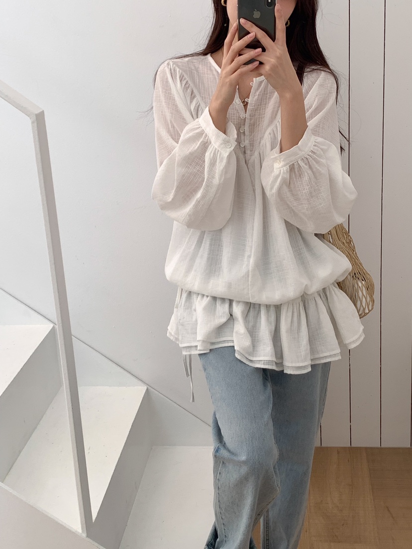 FRILL-T韓國直郵㊣東大門實拍女裝新品人氣職業襯衫蕾絲衫FRILL-T襯衫/蕾絲衫