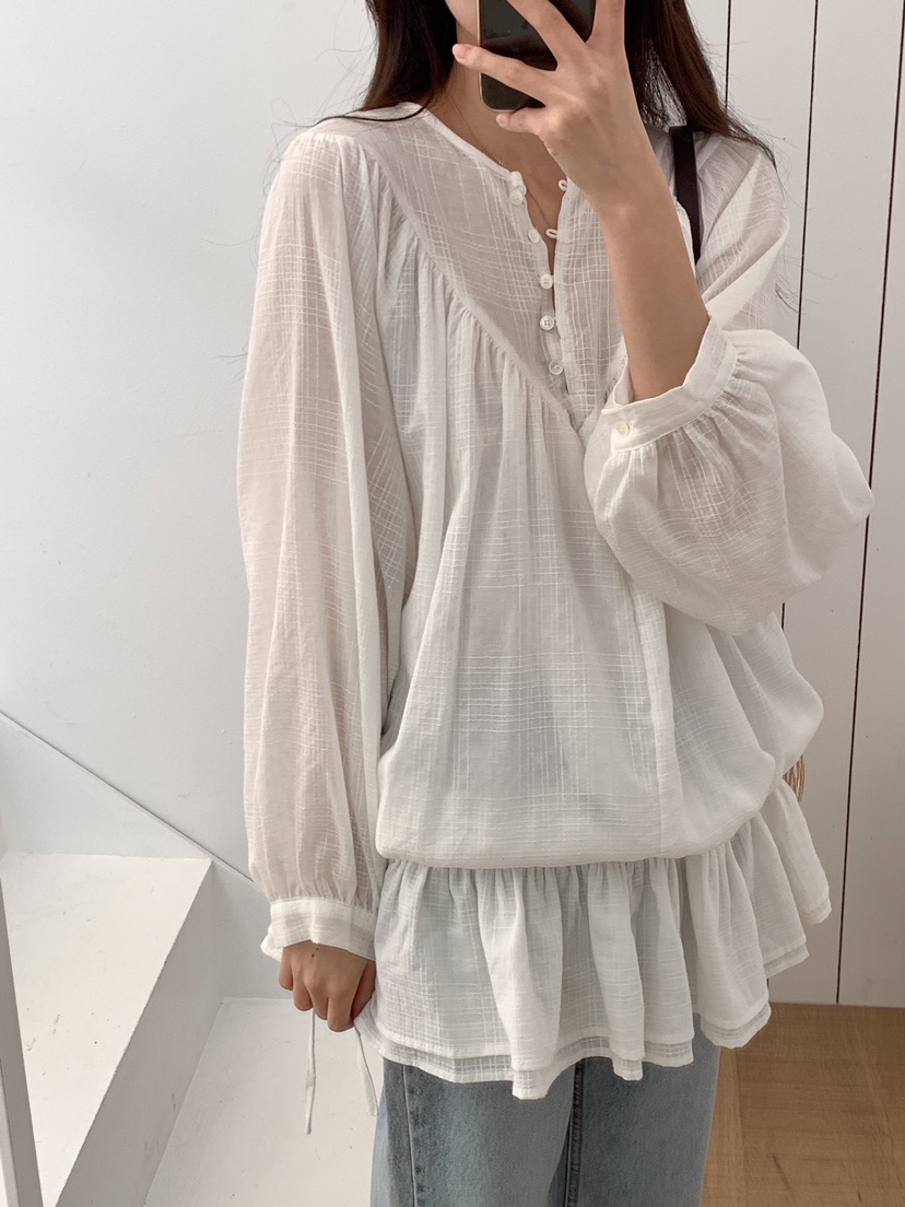 FRILL-T韓國直郵㊣東大門實拍女裝新品人氣職業襯衫蕾絲衫FRILL-T襯衫/蕾絲衫