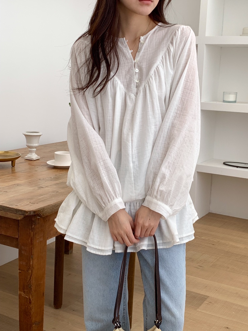 FRILL-T韓國直郵㊣東大門實拍女裝新品人氣職業襯衫蕾絲衫FRILL-T襯衫/蕾絲衫