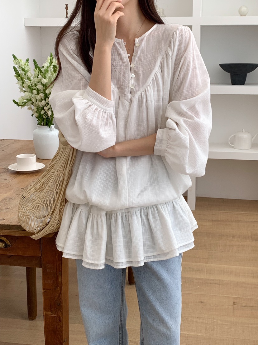 FRILL-T韓國直郵㊣東大門實拍女裝新品人氣職業襯衫蕾絲衫FRILL-T襯衫/蕾絲衫