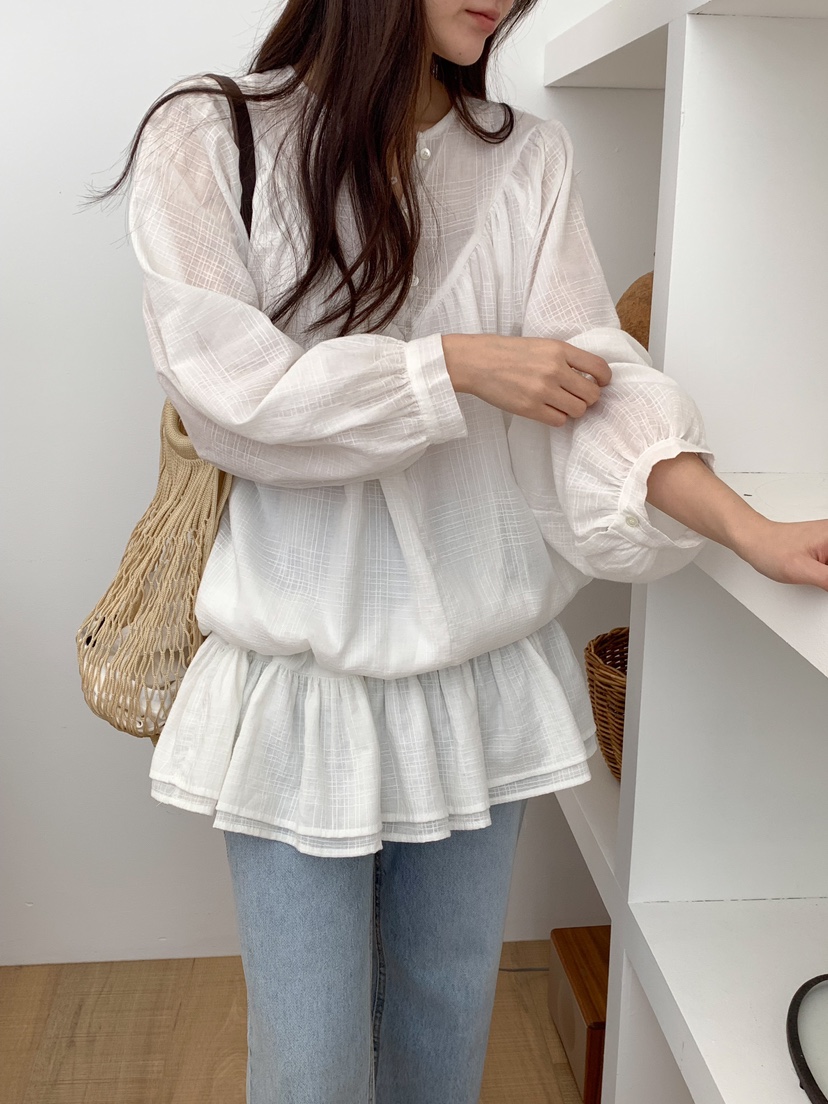 FRILL-T韓國直郵㊣東大門實拍女裝新品人氣職業襯衫蕾絲衫FRILL-T襯衫/蕾絲衫