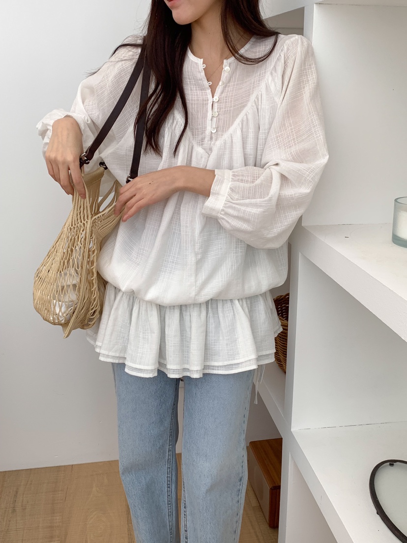 FRILL-T韓國直郵㊣東大門實拍女裝新品人氣職業襯衫蕾絲衫FRILL-T襯衫/蕾絲衫