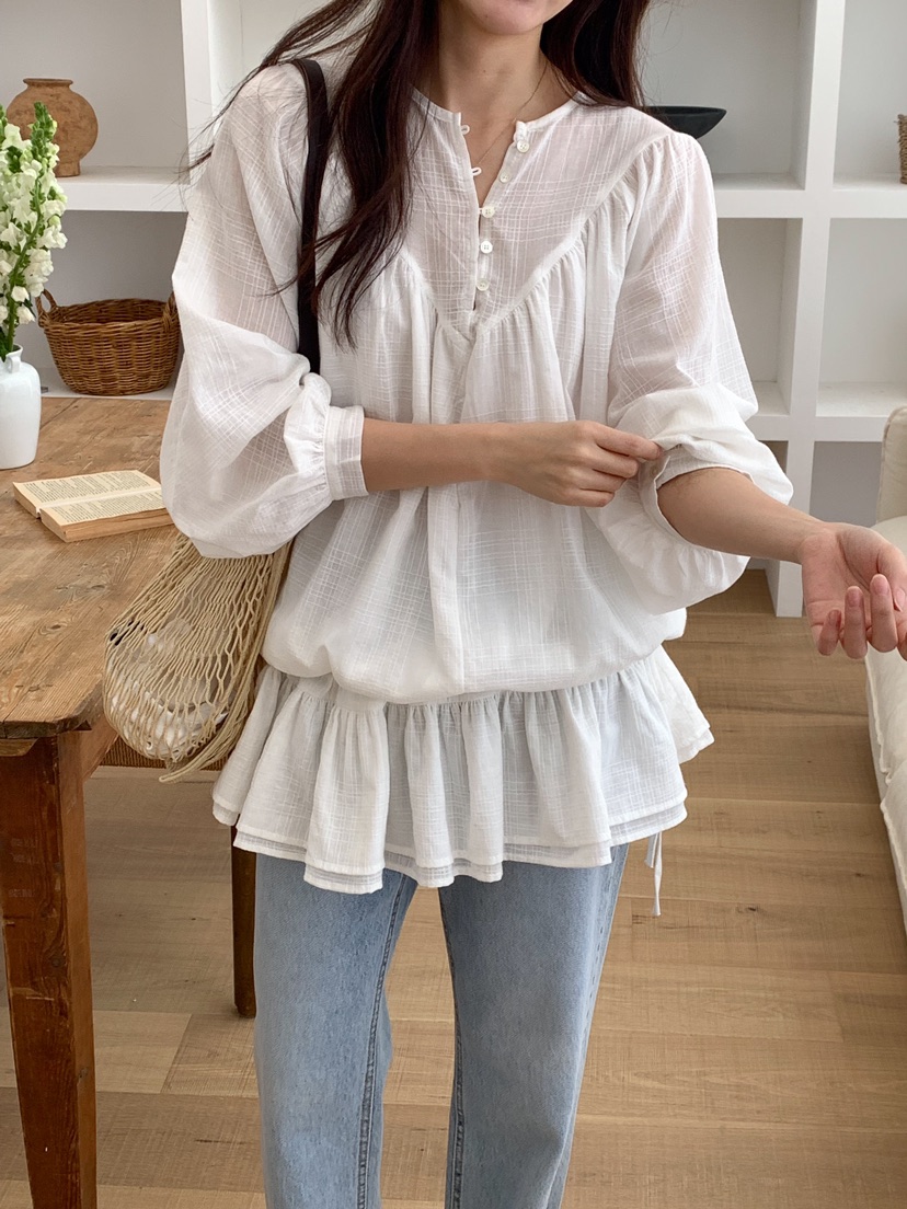 FRILL-T韓國直郵㊣東大門實拍女裝新品人氣職業襯衫蕾絲衫FRILL-T襯衫/蕾絲衫