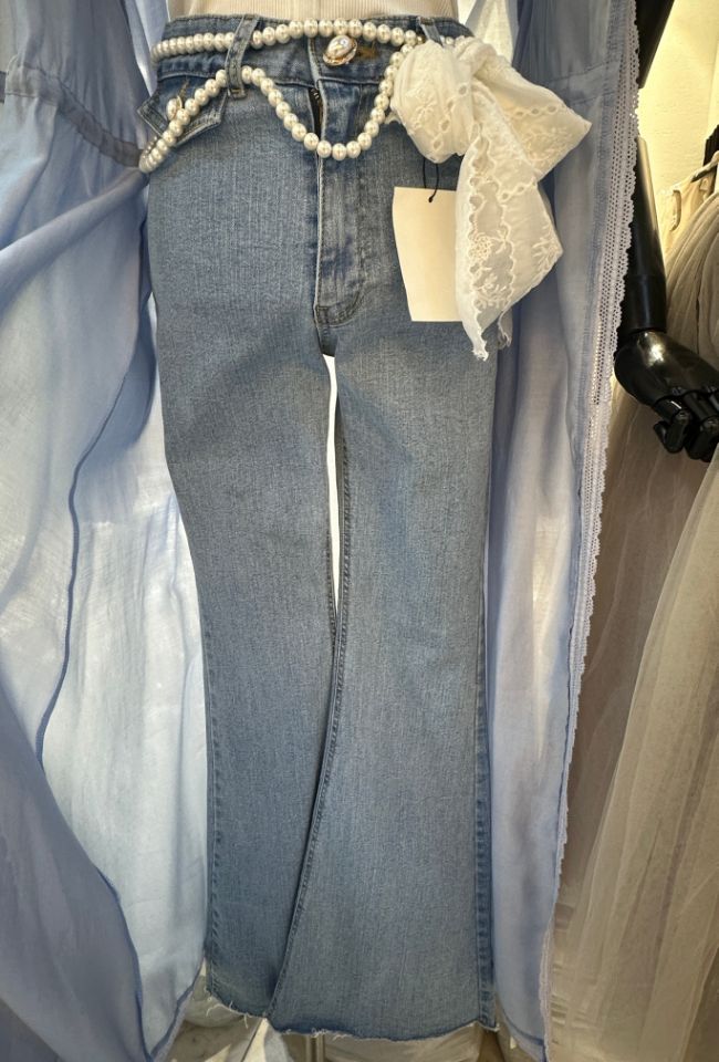 CHARLES THE SECOND直郵韓國代購㊣女裝新品職業牛仔褲喇叭CHARLES THE SECOND/CHEAP-CHIC牛仔褲