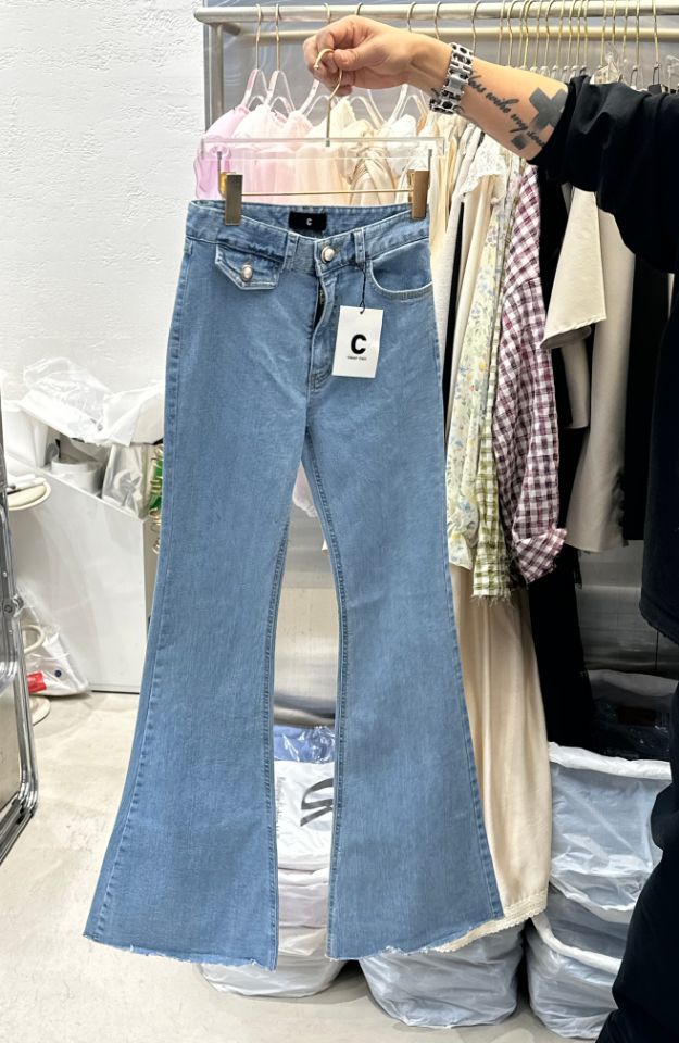 CHARLES THE SECOND直郵韓國代購㊣女裝新品職業牛仔褲喇叭CHARLES THE SECOND/CHEAP-CHIC牛仔褲