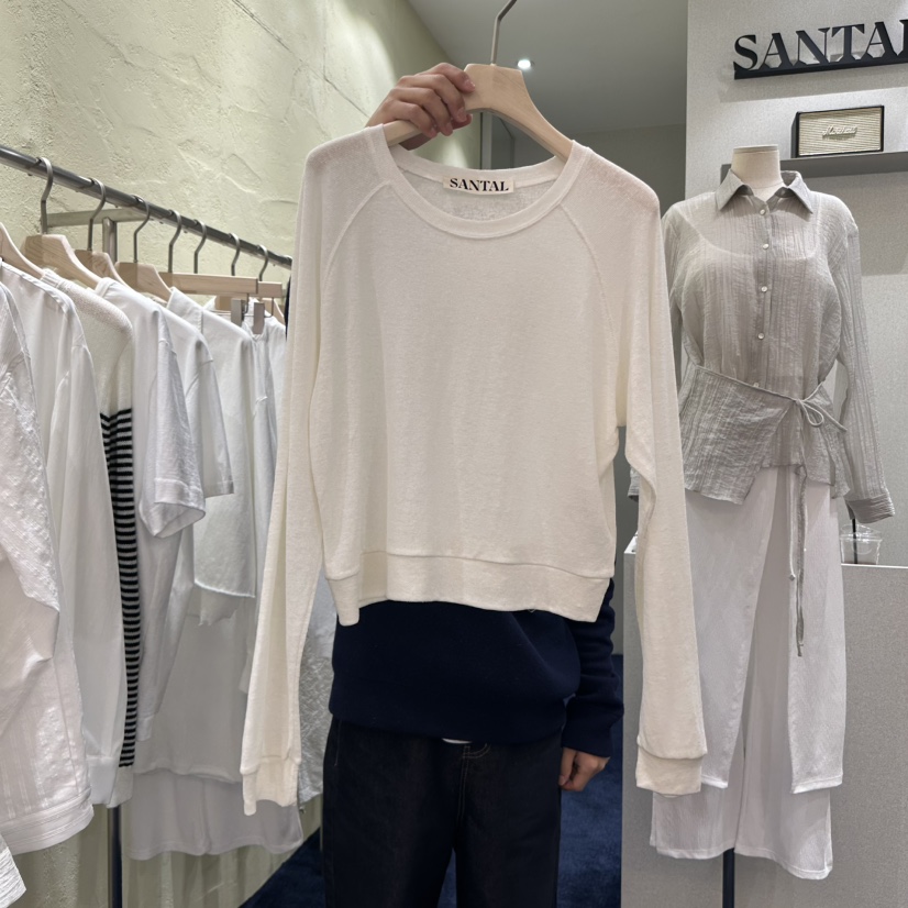 SANTAL韓國㊣直郵東大門代購女裝新品推薦人氣休閑長袖T恤亞麻SANTAL長袖T恤