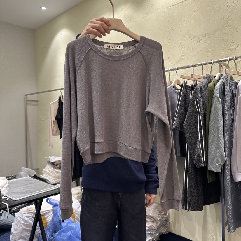 SANTAL韓國㊣直郵東大門代購女裝新品推薦人氣休閑長袖T恤亞麻SANTAL長袖T恤圖色3