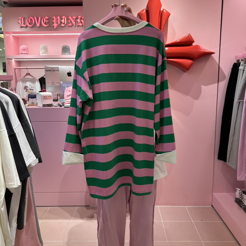 LOVE PINK直郵韓國代購㊣女裝新款推薦熱賣休閑職業長袖T恤LOVE PINK長袖T恤