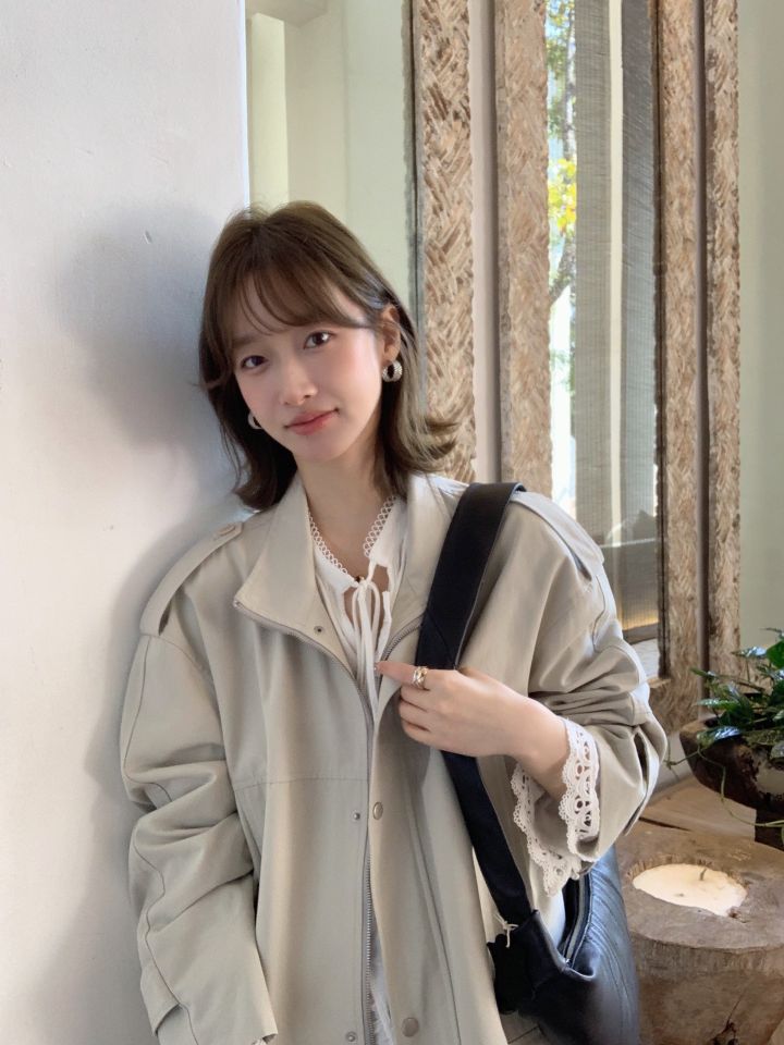 HER東大門實拍女裝新款時尚熱賣休閑職業25春夏長款風衣口袋HER長款風衣