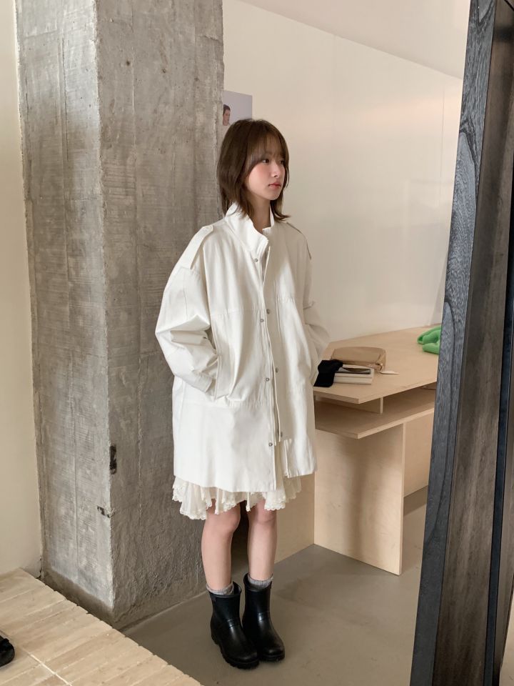 HER東大門實拍女裝新款時尚熱賣休閑職業25春夏長款風衣口袋HER長款風衣