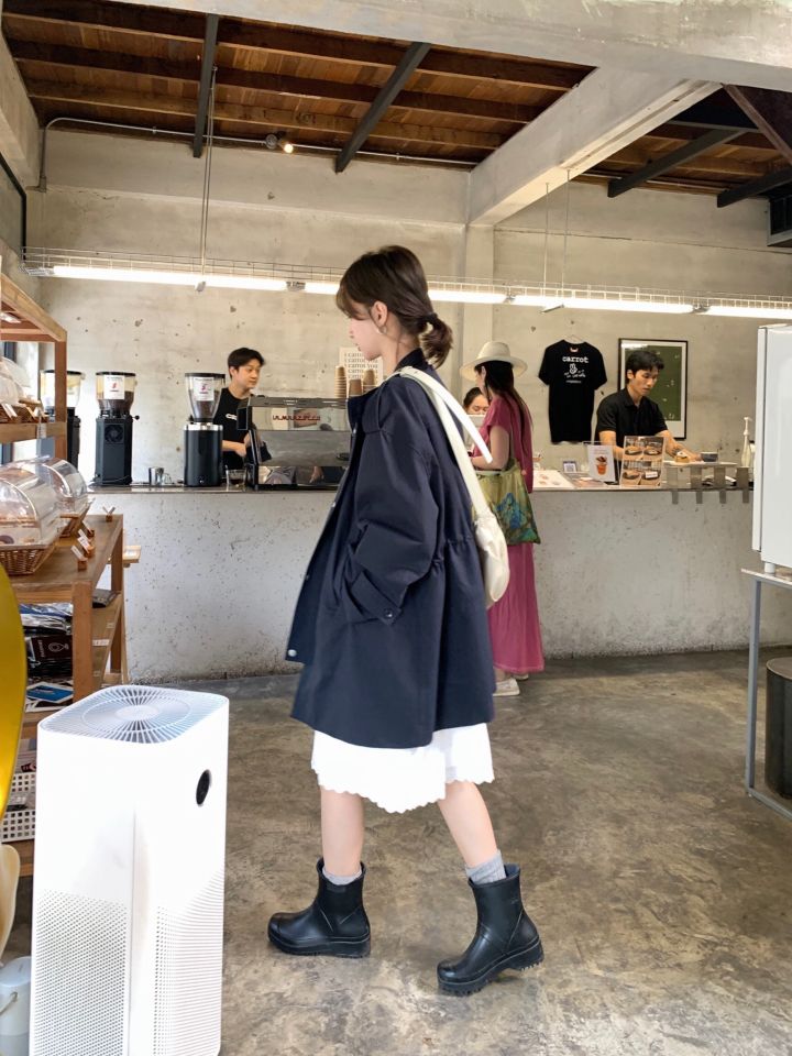 HER東大門實拍女裝新款時尚熱賣休閑職業25春夏長款風衣口袋HER長款風衣