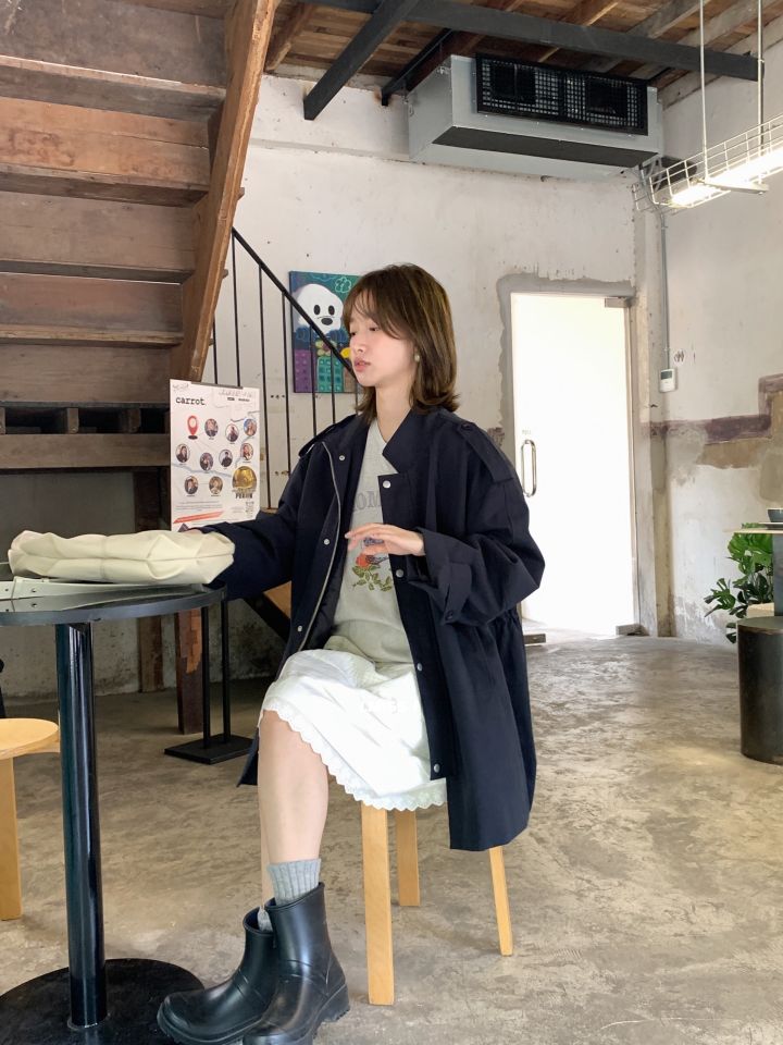 HER東大門實拍女裝新款時尚熱賣休閑職業25春夏長款風衣口袋HER長款風衣