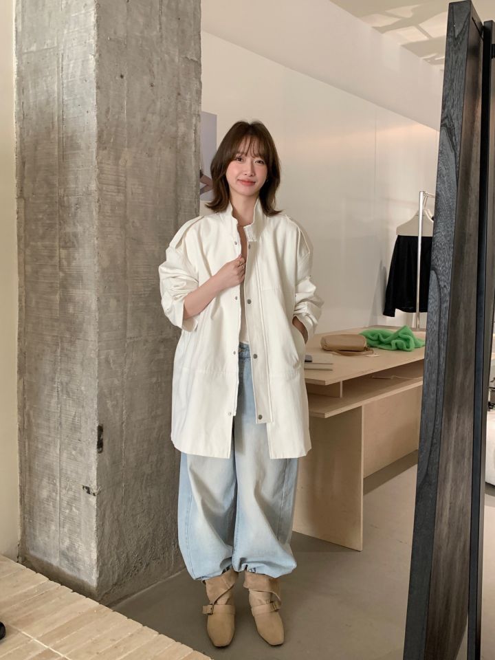 HER東大門實拍女裝新款時尚熱賣休閑職業25春夏長款風衣口袋HER長款風衣