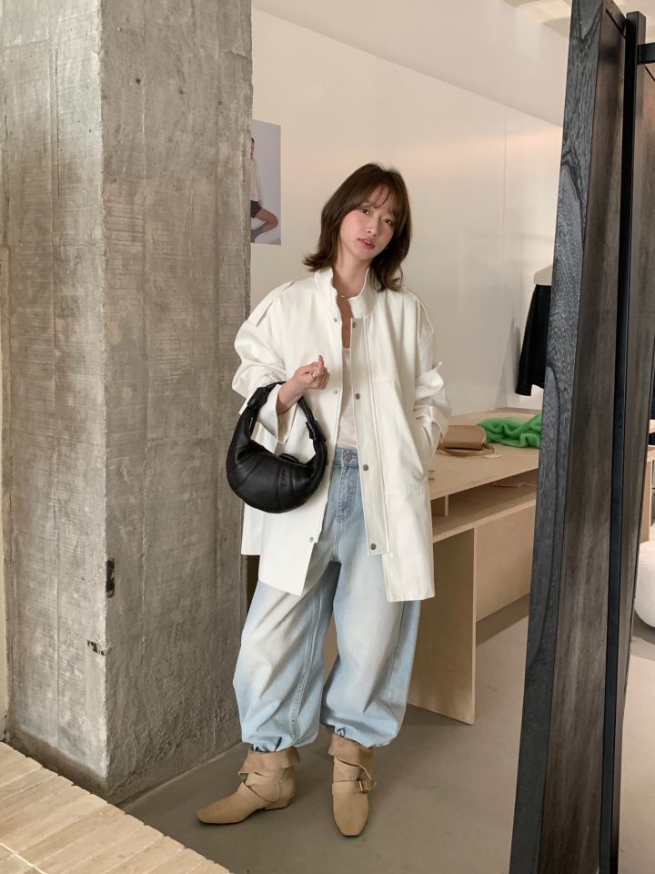 HER東大門實拍女裝新款時尚熱賣休閑職業25春夏長款風衣口袋HER長款風衣