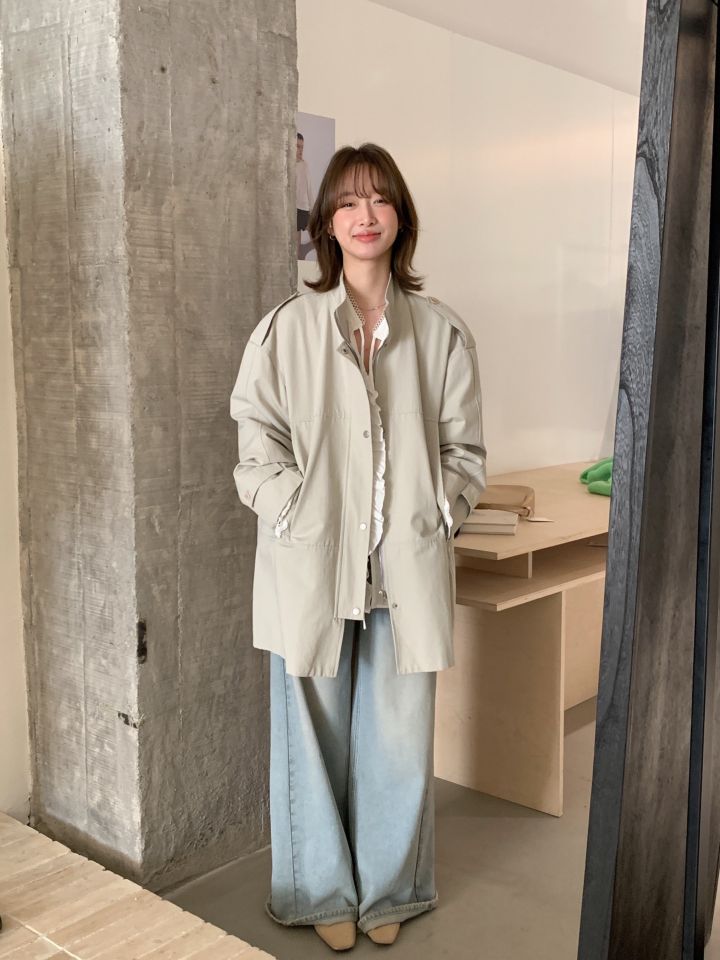 HER東大門實拍女裝新款時尚熱賣休閑職業25春夏長款風衣口袋HER長款風衣圖色3