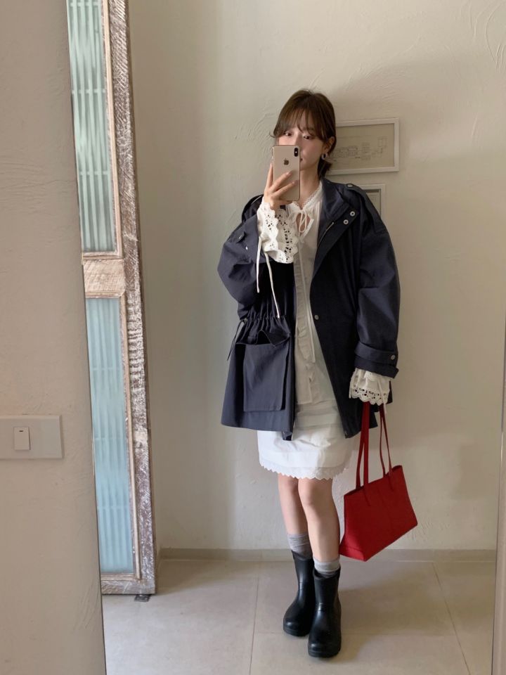 HER韓國代購女裝新款推薦休閑25春夏人氣職業真品熱賣長款風衣HER長款風衣
