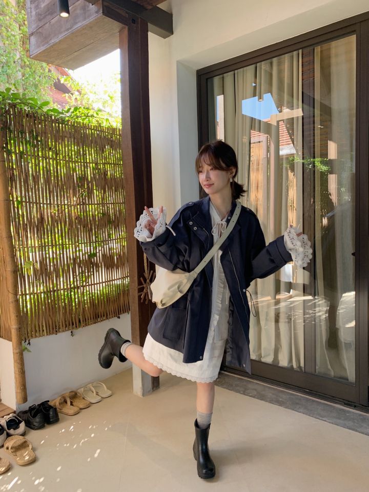 HER韓國代購女裝新款推薦休閑25春夏人氣職業真品熱賣長款風衣HER長款風衣