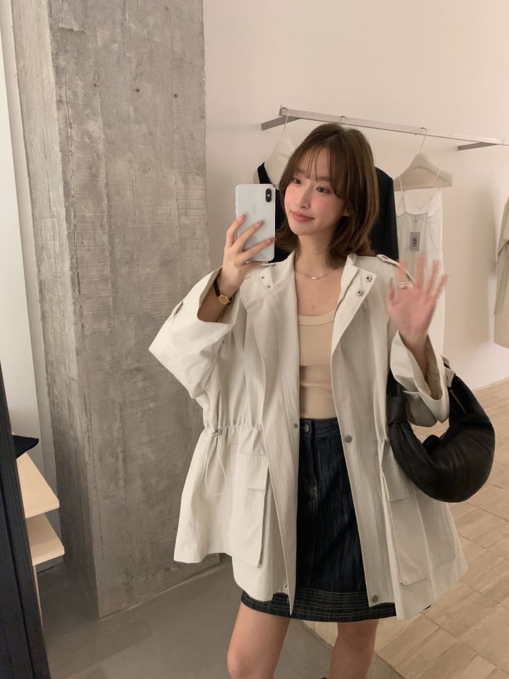 HER韓國代購女裝新款推薦休閑25春夏人氣職業真品熱賣長款風衣HER長款風衣