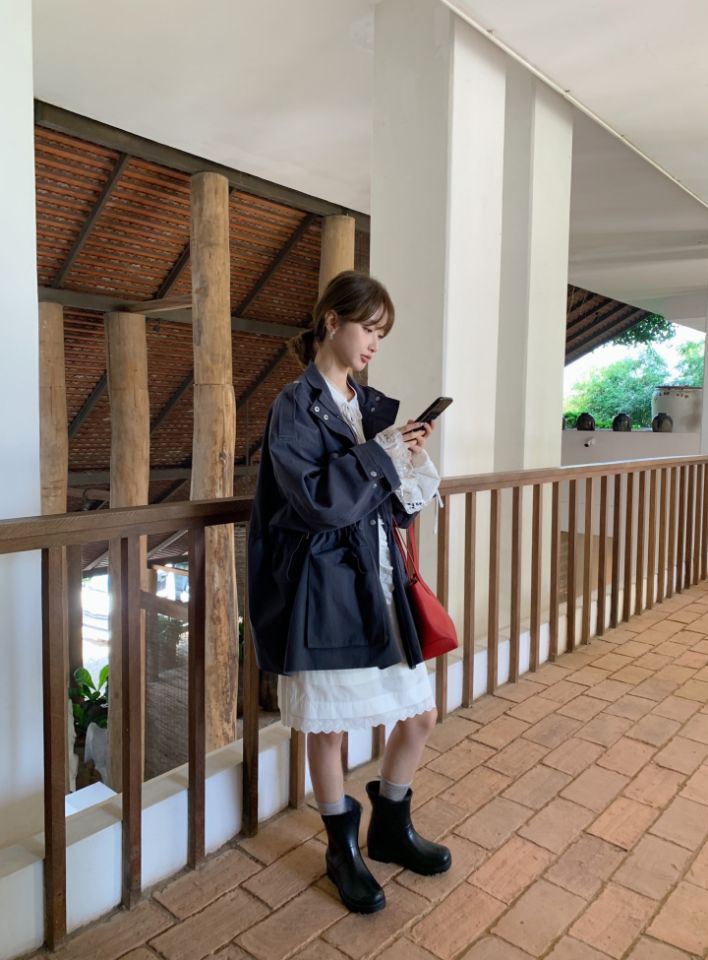 HER韓國代購女裝新款推薦休閑25春夏人氣職業真品熱賣長款風衣HER長款風衣