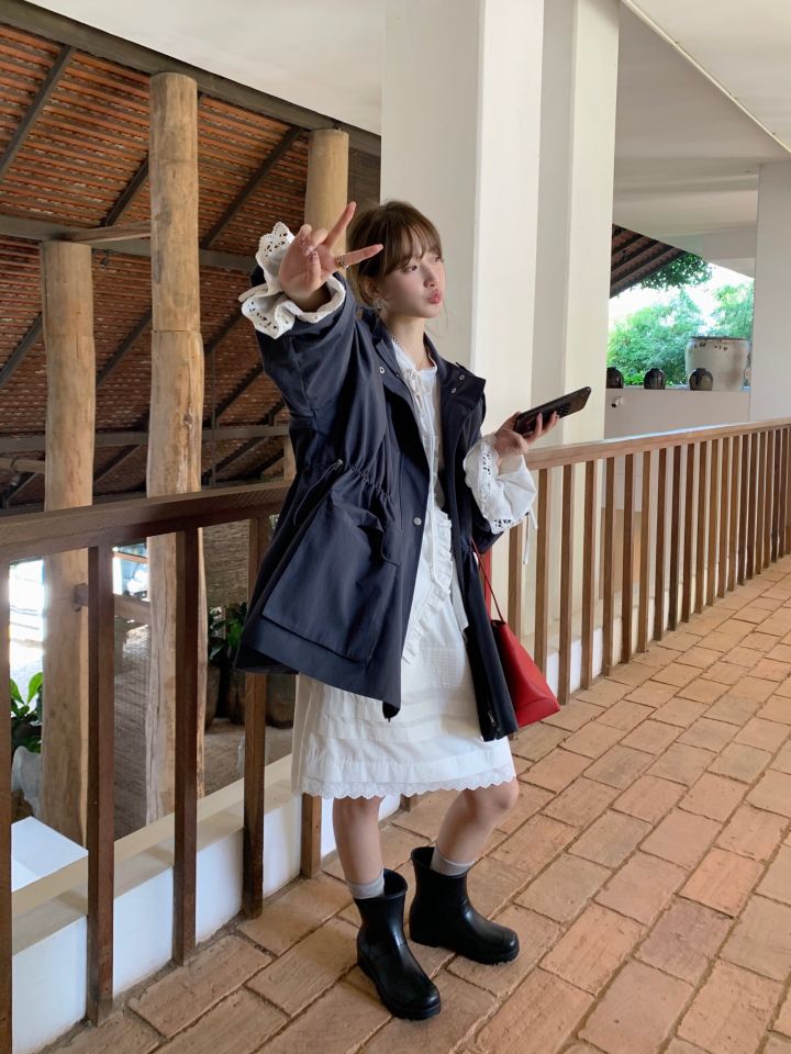 HER韓國代購女裝新款推薦休閑25春夏人氣職業真品熱賣長款風衣HER長款風衣