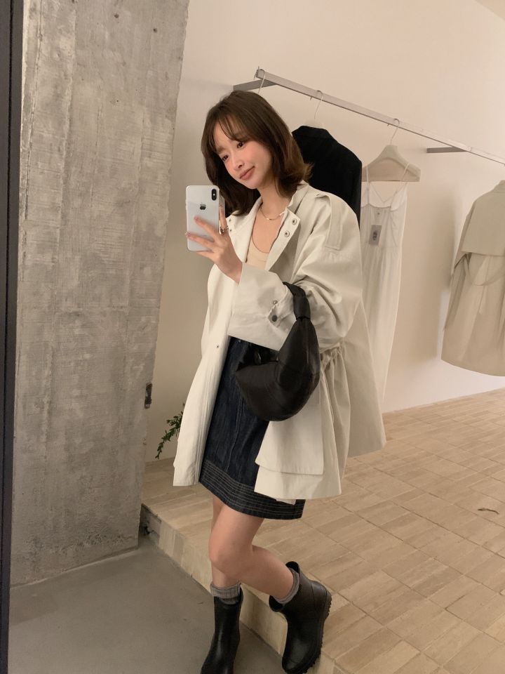 HER韓國代購女裝新款推薦休閑25春夏人氣職業真品熱賣長款風衣HER長款風衣