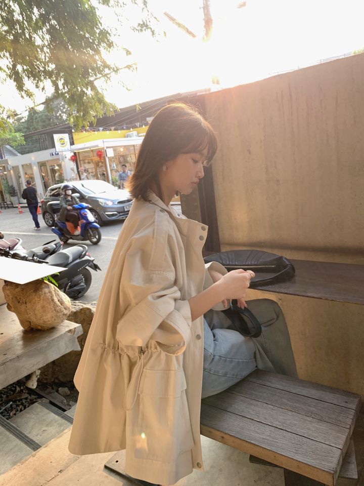 HER韓國代購女裝新款推薦休閑25春夏人氣職業真品熱賣長款風衣HER長款風衣