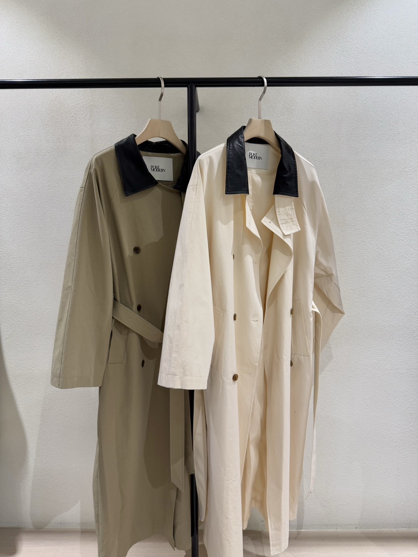 POSTMODERN東大門代購女裝新品推薦休閑真品長款風衣含腰帶POSTMODERN長款風衣